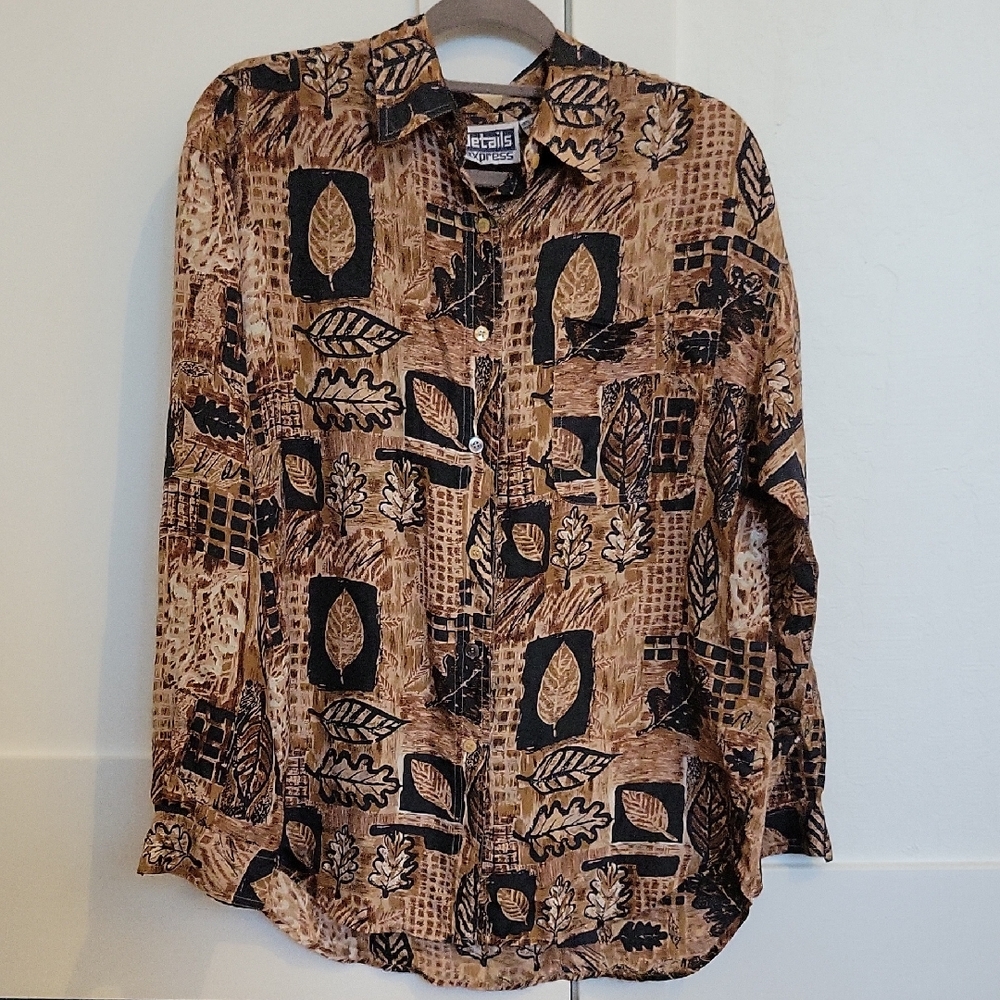 Details Express SILK Blouse with Leaf Design in Brown and Black